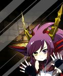  against_fourth_wall against_glass armor bare_shoulders black_gloves dragon_girl dragon_horns elbow_gloves fingerless_gloves fourth_wall frown glass gloves head_fins heterochromia horns long_hair looking_at_viewer phone_wallpaper pikomarie purple_eyes purple_hair puzzle_&amp;_dragons reflection sleeveless solo sonia_(p&amp;d) stone stone_wall wall wallpaper yellow_eyes 