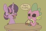  dialog duo eating english_text equine female feral friendship_is_magic gemstones hair horn male mammal my_little_pony spike_(mlp) text twilight_sparkle_(mlp) unicorn 