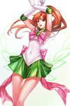  :d arms_up back_bow bad_id bad_pixiv_id bishoujo_senshi_sailor_moon bow brooch brown_hair choker covered_navel elbow_gloves gloves green_choker green_eyes green_sailor_collar green_skirt infukun jewelry kino_makoto long_hair magical_girl open_mouth pink_bow pleated_skirt ponytail ribbon sailor_collar sailor_jupiter sailor_senshi_uniform skirt smile solo star star_choker super_sailor_jupiter thigh_gap tiara white_background white_gloves 