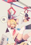  1girl arm_warmers belt blonde_hair brother_and_sister closed_eyes crane_game crying hair_ornament hair_ribbon hairclip highres kagamine_len kagamine_rin leg_warmers nail_polish ribbon ryuutsuki_basetsu sailor_collar short_hair shorts siblings sleeping tears thighhighs twins underwear vocaloid zzz 