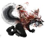  blood bone canine fluffy fluffy_tail gore jeffusherb male mammal nightdancer_(character) pawpads paws skeleton vent_art venting wolf 