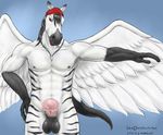  abs anthro balls big_balls cock_pointing_towards_viewer equine erection feathers fur hair headgear hi_res horse long_hair looking_at_viewer male mammal muscles namecat navel necklace nipples nude pecs pegasus penis solo thick_penis wings 