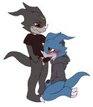  blush bottomless digimon duo feline-fattale gay male masturbation oral oral_sex penis plain_background ryodramon sex veemon 