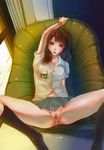  after_sex brown_eyes brown_hair cum cum_in_pussy cum_on_clothes ecchi_pantsu long_hair no_panties original pussy school_uniform solo 