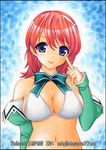 bikini blue_eyes breasts cleavage detached_sleeves hairband hasegawa_akemi large_breasts navel nightmare77zx pia_carrot_(series) pia_carrot_e_youkoso!!_3 red_hair short_hair swimsuit tongue tongue_out 