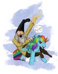  blue_fur boot cloud dialog dust equine facial_hair friendship_is_magic fur hands hat horse human humor jacket magical male mammal my_little_pony necktie open_mouth pegasus pony purple_eyes rainbow_dash_(mlp) rainbows sky text vermin_supreme what wings 