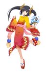  amaterasu_(onigiri) black_hair dress fan full_body grey_eyes hair_ornament highres official_art onigiri_(mmorpg) sash solo transparent_background wakaba 