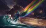  blue_fur cloud cutie_mark equine female feral friendship_is_magic fur glowing hair mammal multi-colored_hair my_little_pony outside pegasus purple_eyes rain-gear rainbow_dash_(mlp) rainbow_hair scarf solo water wings 