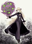  blonde_hair blue_eyes coat gen_4_pokemon hair_ornament hair_over_one_eye high_heels long_hair obo pokemon pokemon_(creature) shirona_(pokemon) spiritomb 