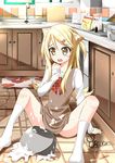  animal_ears blonde_hair cat_ears catstudioinc_(punepuni) duplicate fang hair_ornament hairclip highres kitchen md5_mismatch original recipe_(object) sexually_suggestive signature socks whipped_cream yellow_eyes 