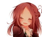  :d ^_^ bad_id bad_pixiv_id blush brown_hair closed_eyes fujimiya_kaori hair_bun isshuukan_friends naoton open_mouth school_uniform short_hair simple_background smile solo white_background 