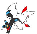  alternate_color anal anal_penetration ass_to_ass bargglesnatch-x1 blush bound chubby cum eeveelution fur gay interspecies knot knotting male mammal nintendo penetration penis plain_background pok&#233;mon pok&eacute;mon red_eyes scarf sex shiny_umbreon size_difference spread_legs spreading umbreon video_games zangoose 