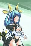  blue_hair blush bow breasts buckle detached_collar dizzy guilty_gear hair_bow navel red_eyes simple_background takasaka_donten thigh_strap twintails underboob 