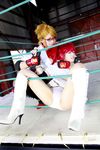 arena blonde_hair boxing_ring breasts candy_cane_(rumble_roses) candy_cane_(rumble_roses)_(cosplay) chouzuki_maryou cleavage cosplay fingerless_gloves gloves large_breasts miss_spencer miss_spencer_(cosplay) multiple_girls photo red_hair rumble_roses rumble_roses_xx suzuka_itsuki 