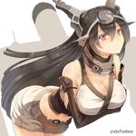  black_hair breasts cleavage elbow_gloves fingerless_gloves gloves hairband headgear kantai_collection large_breasts long_hair midriff miniskirt nagato_(kantai_collection) red_eyes skirt solo sts very_long_hair 