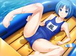  blue_hair game_cg mizugi_no_shimobe-kun school_swimsuit shiun short_hair spread_legs swimsuit wet 