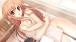  blush brown_eyes brown_hair game_cg hatsukoi_1/1 koizumi_amane long_hair morino_yukino nude towel wet 