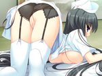  ass black_hair blush breasts censored game_cg garter_belt hoshizora_e_kakaru_hashi hoshizora_e_kakaru_hashi_aa long_hair nipples nurse panties pussy thighhighs underwear yorozu_senka 