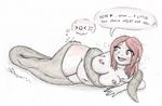  big_breasts blue_eyes blush breasts chubby coiling dialog female grey_scales hair humor nipple_piercing nipples overweight piercing red_hair reptile scalie scaylid00d snake stuck text thick_thighs traditional_media vore wide_hips 