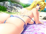  ass beach berochu bikini blonde_hair blue_eyes game_cg long_hair nakano_sora sideboob swimsuit 