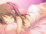 bed breasts brown_hair famima game_cg nipples ouma_hibiki puzzlebox sleeping towel 