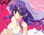  blush breasts cleavage dress eyepatch long_hair mirai_nikki purple_hair ryohka uryuu_minene wedding_attire 