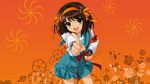  brown_hair headband ribbons seifuku short_hair suzumiya_haruhi suzumiya_haruhi_no_yuutsu vector 