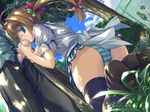  angel_wish brown_hair censored fellatio game_cg glasses kurihira_rikka panties penis striped_panties thighhighs twintails underwear 