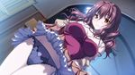  blush brown_eyes brown_hair furuike_ougi game_cg kikurage panties purple_software shiawase_kazokubu skirt skirt_lift tsukimori_hiro underwear 