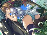  angel_wish brown_hair censored cum fellatio game_cg glasses kurihira_rikka panties penis striped_panties thighhighs twintails underwear 