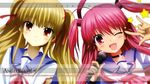  angel_beats! blonde_hair brown_eyes pink_eyes pink_hair ribbons yui_(angel_beats!) yusa 