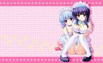  2girls ayakashi ayakashi_h blue_hair blush breasts cleavage jpeg_artifacts long_hair maid orange_eyes panties pink_eyes shiragami_kikuri short_hair thighhighs toma_(asagayatei) underwear yoake_eimu 