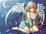  angel barefoot blonde_hair blue_eyes izumi_yura long_hair ribbons wings 