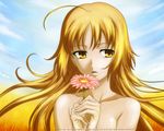  blonde_hair canaan close flowers oosawa_maria signed yellow_eyes 