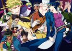  6+boys alessi anubis_(stand) beard bird black_hair blonde_hair boingo book cane clenched_teeth daniel_d'arby dark_skin dio_brando dog facial_hair falcon grey_hair hand_on_headwear hat hiokirasu hol_horse iggy_(jojo) jean_pierre_polnareff jojo_no_kimyou_na_bouken joseph_joestar kakyouin_noriaki kuujou_joutarou mariah mohammed_avdol multiple_boys mustache n'doul oingo pet_shop poker_chip red_hair silver_hair smirk stardust_crusaders sword teeth terence_trent_d'arby vanilla_ice weapon 