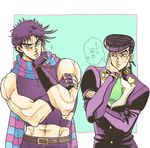  chin_rest father_and_son gakuran higashikata_jousuke jojo_no_kimyou_na_bouken joseph_joestar_(young) midriff multiple_boys nora_(act2) pompadour purple_hair scarf school_uniform time_paradox 
