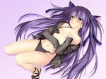  blue_eyes bra little_busters! open_shirt panties purple_hair sasasegawa_sasami underwear zen 