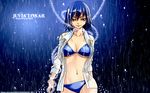  bikini blue_hair fairy_tail juvia_loxar navel rain short_hair signed swimsuit water wet 
