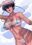  bikini breasts dark_skin igawa_asagi large_breasts lilith-soft micro_bikini r-wade smile swimsuit taimanin_asagi tan tanline 