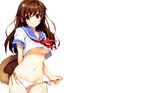  brown_eyes brown_hair panties runa seifuku underboob underwear white 