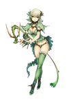  breasts cleavage copyright_request creature dancer fingerless_gloves gloves green_eyes large_breasts shadowthorn short_hair solo thighhighs white_hair 