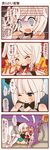  2girls 4koma animal_ears boots bow bowtie bunny_ears comic cross-laced_footwear dei_shirou empty_eyes highres hitodama konpaku_youmu lace-up_boots motion_blur multiple_girls portable_barricade reisen_udongein_inaba shaded_face tears touhou translated trembling wrestling_outfit 