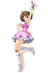  antenna_hair armpits azuma_reiharu bad_id bad_pixiv_id boots brown_eyes brown_hair cute_&amp;_girly_(idolmaster) hidaka_ai idolmaster idolmaster_dearly_stars knee_boots microphone one_eye_closed solo 