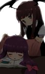  blush covering_with_blanket head_wings ichihaya koakuma long_hair multiple_girls patchouli_knowledge purple_hair sleeping touhou 
