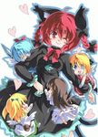  absurdres animal_ears blonde_hair blue_eyes blue_hair blush braid brown_hair cat_ears cat_tail fairy hair_ribbon highres kaenbyou_rin long_hair marker_(medium) milkpanda red_eyes red_hair ribbon short_hair solo tail touhou traditional_media twin_braids twintails wings 