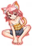  animal_ears bad_id bad_pixiv_id barefoot between_toes bike_shorts borrowed_character eroneko-san feet fingers_between_toes flat_chest grin hands_on_feet nakamura_tetsuya naughty_face original pink_hair red_eyes sitting smile solo strap_slip tail toes 