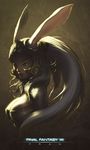  animal_ears bare_shoulders breasts bunny_ears character_name chester_ocampo cleavage copyright_name dark ears_through_headwear final_fantasy final_fantasy_xii fran green_eyes helmet instrument large_breasts lips long_hair solo very_long_hair viera white_hair 