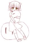  child clannad dango_daikazoku dress hair_ribbon hikarizaka_private_high_school_uniform hug lineart monochrome okazaki_ushio red ribbon sailor_dress school_uniform solo spot_color usami_wataru yellow_eyes 