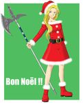  blonde_hair blue_eyes christmas french glycine_bleumer halberd hat k-ma long_hair lowres polearm sakura_taisen sakura_taisen_iii santa_costume santa_hat translated weapon 