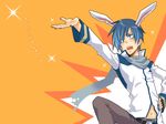  animal_ears bad_id bad_pixiv_id bitte blue_eyes blue_hair bunny_ears kaito male_focus nail_polish scarf solo translation_request vocaloid 